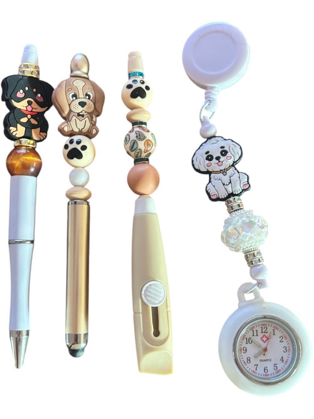 Doggie Handmade Pen, Box Cutter, Stylus/Pen and Retractable Pocket Watch Bundle